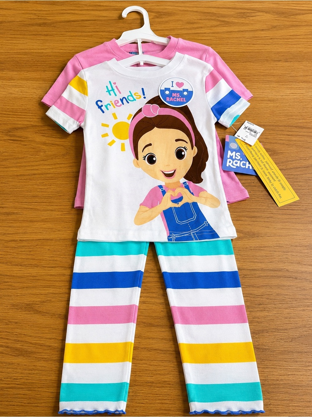 Rachel White Pink Blue & Yellow 'Hi Friends' Character Pajama Set